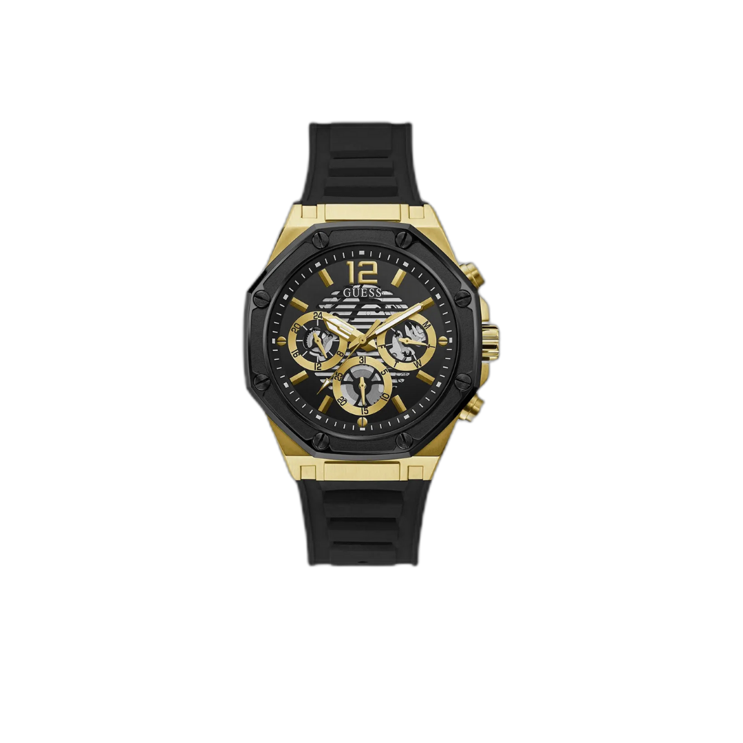Guess W0263G1 Gold Tone Case Black Silicone Watch Men - Original