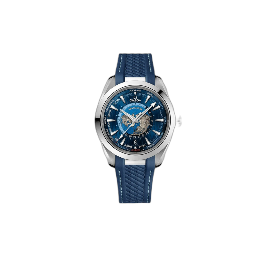 OMEGA Seamaster Aqua Terra Steel & Blue GMT Worldtimer Watch - Master Copy